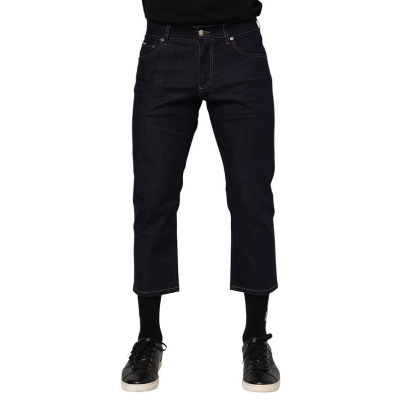 Dolce & Gabbana Dark Blue Cotton Logo Slim Fit Men Denim Men's Jeans